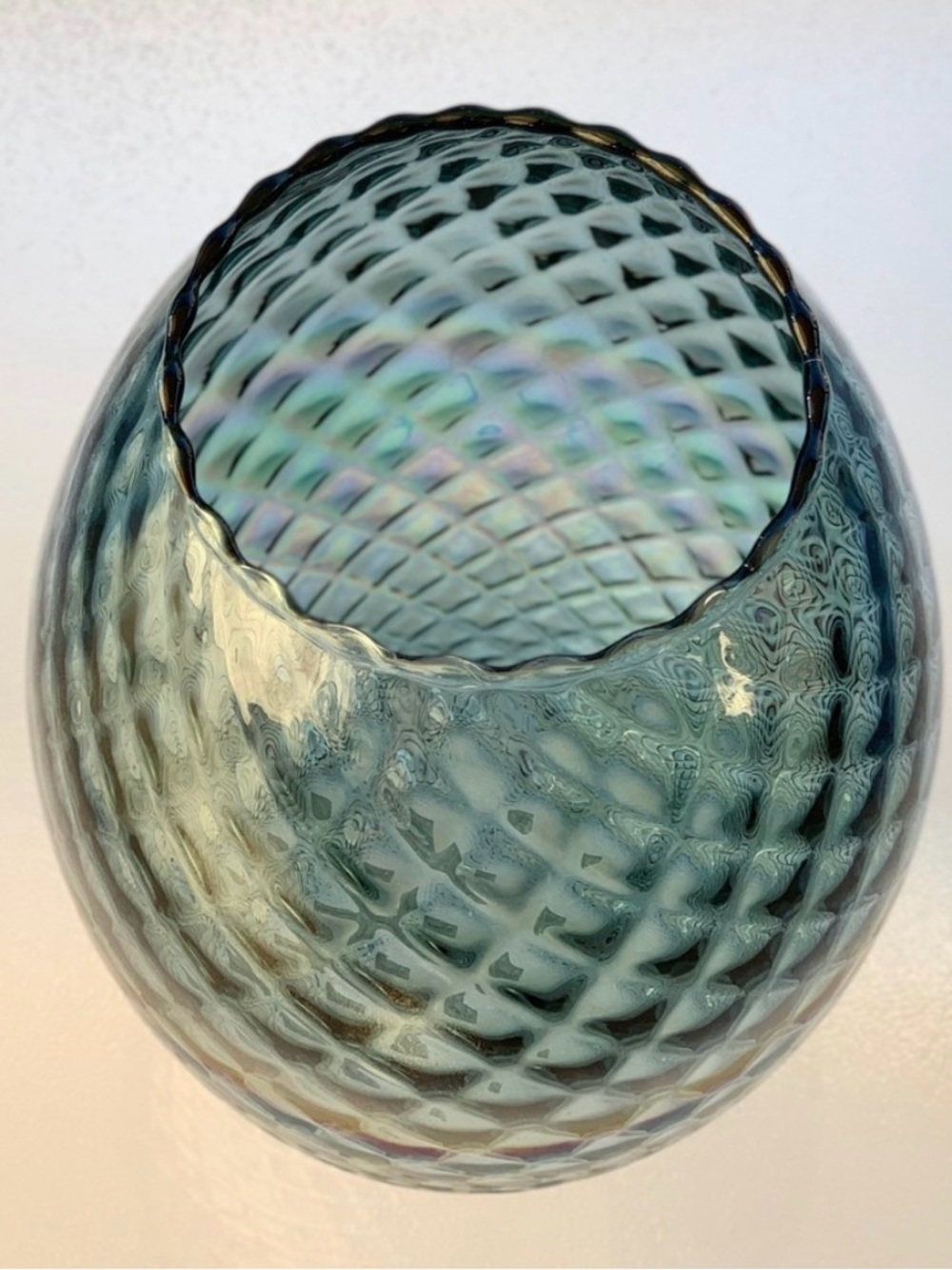 Spanish Iridescent Embossed Diamond Pattern Recycled Glass Large Table Vase - Picture 6 of 9